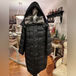 London Fog faux fur collar long coat